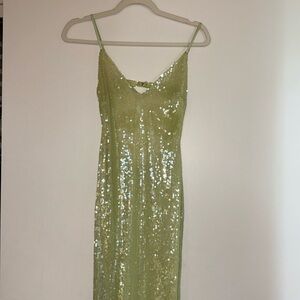 Iridescent sequin seafoam, green dress